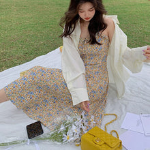 Load image into Gallery viewer, Women Sexy Sling Dress French Sweet Inner Floral Dress Slim A-line Dress Backless Fashion Bodycon Elegant Long Skirt Dress