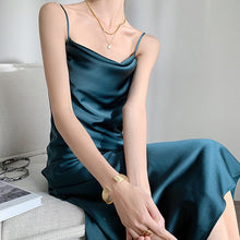 Load image into Gallery viewer, Women Sexy Strap Dress Satin Mini Dress French Sweet Inner Dress Backless Bodycon A-line Elegant Slim Long Skirt Clavicle Dress