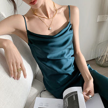 Load image into Gallery viewer, Women Sexy Strap Dress Satin Mini Dress French Sweet Inner Dress Backless Bodycon A-line Elegant Slim Long Skirt Clavicle Dress