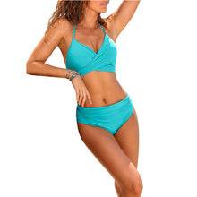 Load image into Gallery viewer, Women Sexy Tankini High Waist Bikinis Set Push UP Orange Swimsuit 2 Pieces Solid Color Swimwear Ladies Lace-up Swimsuits Beach