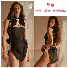Load image into Gallery viewer, Women Sexy Underwear Erotic Nightdress Thong Suit Retro Cheongsam Slit Hollow Strap Skirt Suit Costumes For Adult Slutty Clothes