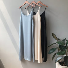 Load image into Gallery viewer, Women Sexy V Neck Satin Dress Casual Spaghetti Strap Home Solid Midi Dresses Spring Autumn Fashion Loose Elegant Party dresses