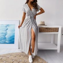 Load image into Gallery viewer, Women Sexy V Neck Short Sleeve Beach Boho Dress Party Dress Printed Short Sleeve 2021 Summer Casual Dot Print Long Dress
