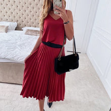 Load image into Gallery viewer, Women Sexy V Neck Spaghetti Strap Party Dress Elegant Female Pleated Office Dress 2020 New Fashion Summer Solid Midi Dresses
