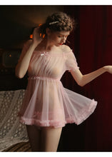 Load image into Gallery viewer, Women Sheer Stars Ultra-thin Gauze Ruffles Off Shoulder Sleeve Tops Shorts Leg Ring Underwear Set Temptation Sexy Pajamas
