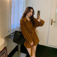 Load image into Gallery viewer, Women Shirts 2021 New Korean Fashion Elegant Retro Solid Color Lapel Single-breasted Loose Tie Waist Long-sleeved Shirt Top