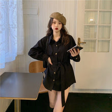 Load image into Gallery viewer, Women Shirts 2021 New Korean Fashion Elegant Retro Solid Color Lapel Single-breasted Loose Tie Waist Long-sleeved Shirt Top