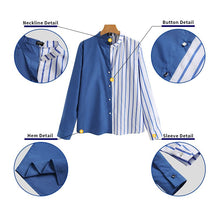 Load image into Gallery viewer, Women Shirts 2021 VONDA Sexy V Neck Long Sleeve Casual Striped Tops Casual Pleated Button Up Shirts Blouse Blusas Femininas