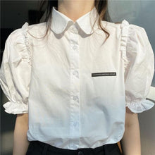 Load image into Gallery viewer, Women Shirts Short Puff Sleeve Trendy Casual Patch Designs Sweet Female Streetwear Korean Style Ruffles Lovely Blouses Elegant
