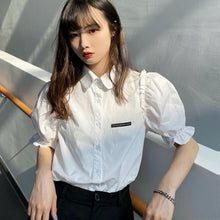 Load image into Gallery viewer, Women Shirts Short Puff Sleeve Trendy Casual Patch Designs Sweet Female Streetwear Korean Style Ruffles Lovely Blouses Elegant