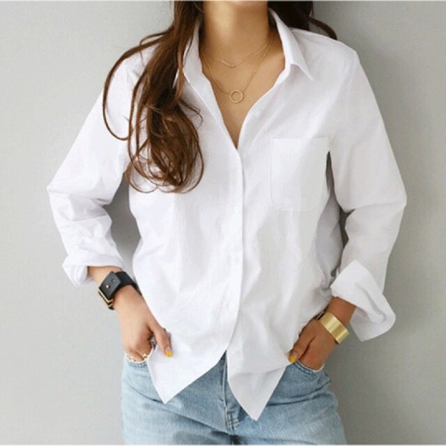 Women Shirts and Blouses 2022 Feminine Blouse Top Long Sleeve Casual White Turn-down Collar OL Style Women Loose Blouses