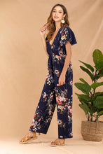 Load image into Gallery viewer, Women Short Sleeve Ruffle High Waist Floral Print Long Wide Leg Rompers Casual Elegant  V Neck Streetwear Loose Long Jumpsuits