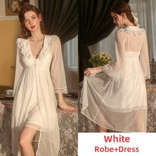 Load image into Gallery viewer, Women Silk Backless Pamajas Sets Night Dress Lace Camisolas Long Robe Sleepwear Bathrobe Sexy Lingerie Summer Nightwear 2022