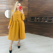Load image into Gallery viewer, Women Single-breasted Straight Dress Autumn Winter Casual O Neck Solid Dresses Fashion Elegant Party Mid Length Dress 2021 New