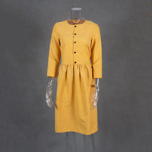 Load image into Gallery viewer, Women Single-breasted Straight Dress Autumn Winter Casual O Neck Solid Dresses Fashion Elegant Party Mid Length Dress 2021 New