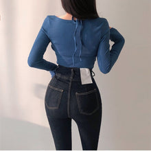 Load image into Gallery viewer, Women Skinny Long Sleeve Blouse T-Shirt Summer Sexy Girl Cutout Crop Top Knitted Chic Detachable Two Piece Tops Streetwear