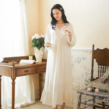 Load image into Gallery viewer, Women Sleepwear Long Nightdress Cotton Sexy Lace Nighties Vintage Nightgowns Elegant Nightwear Palace Style Home Clothing