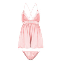 Load image into Gallery viewer, Women Sleepwear Satin Nightwear Lace Deep V-neck Nightdress Sexy Lingerie Nightgowns Sleeveless Faux Silk Night Dress