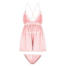 Load image into Gallery viewer, Women Sleepwear Set Satin Nightwear Lace Deep V-neck Nightdress Sexy Lingerie Nightgown Sleeveless Silk Night Sleeping Dress