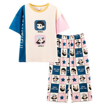 Load image into Gallery viewer, Women Sleepwear Summer Thin Cotton Short Sleeve Pajamas Girls Casual Capris Home Wear Set Sleep Lounge Wear Cute Nightgown Cloth