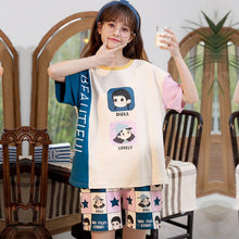 Load image into Gallery viewer, Women Sleepwear Summer Thin Cotton Short Sleeve Pajamas Girls Casual Capris Home Wear Set Sleep Lounge Wear Cute Nightgown Cloth