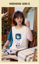 Load image into Gallery viewer, Women Sleepwear Summer Thin Cotton Short Sleeve Pajamas Girls Casual Capris Home Wear Set Sleep Lounge Wear Cute Nightgown Cloth