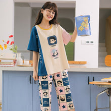 Load image into Gallery viewer, Women Sleepwear Summer Thin Cotton Short Sleeve Pajamas Girls Casual Capris Home Wear Set Sleep Lounge Wear Cute Nightgown Cloth