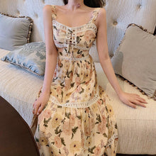 Load image into Gallery viewer, Women Sleeveless Summer Dress Floral Print Slash Neck Lace-up Spaghetti Strap Chiffon Dresses Ladies Long Dress Vestido De Mujer