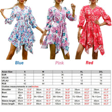Load image into Gallery viewer, Women Slim Floral Print Irregular Boho Dress Elegant Female Vestido Fashion Party V Neck  Half Sleeve Dress Summer Beach Dresses