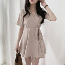 Load image into Gallery viewer, Women Solid A-Line Kawaii Dress Korean V-Neck Short Sleeve Party Dress Summer Ladies Empire Above Knee Vestidos Cute Clothing