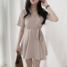 Load image into Gallery viewer, Women Solid A-Line Kawaii Dress Korean V-Neck Short Sleeve Party Dress Summer Ladies Empire Above Knee Vestidos Cute Clothing