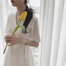 Load image into Gallery viewer, Women Solid A-Line Kawaii Dress Korean V-Neck Short Sleeve Party Dress Summer Ladies Empire Above Knee Vestidos Cute Clothing