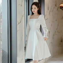 Load image into Gallery viewer, Women Solid Color Long Sleeve A-Line Dress 2020 New Korean Style Fashion Square Collar White Dress Female Casual Party Clothing