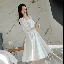 Load image into Gallery viewer, Women Solid Color Long Sleeve A-Line Dress 2020 New Korean Style Fashion Square Collar White Dress Female Casual Party Clothing