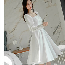 Load image into Gallery viewer, Women Solid Color Long Sleeve A-Line Dress 2020 New Korean Style Fashion Square Collar White Dress Female Casual Party Clothing