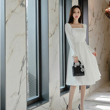 Load image into Gallery viewer, Women Solid Color Long Sleeve A-Line Dress 2020 New Korean Style Fashion Square Collar White Dress Female Casual Party Clothing