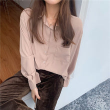 Load image into Gallery viewer, Women Solid Shirt Chic Summer Office Ladies Casual Tops And Shirts Female Korean Long Sleeves Blouses Pocket Shirts