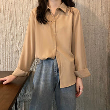 Load image into Gallery viewer, Women Solid Shirt Summer Ladies Casual Cardigans Tops And Shirts Female Korean Long Sleeves Blouses Chic Pocket Shirts