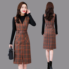 Load image into Gallery viewer, Women Spring And Autumn Workwear Plaid Woolen Vest Dress Base Sweater Two-Piece Sets