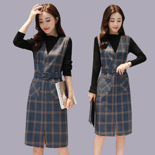 Load image into Gallery viewer, Women Spring And Autumn Workwear Plaid Woolen Vest Dress Base Sweater Two-Piece Sets