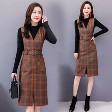 Load image into Gallery viewer, Women Spring And Autumn Workwear Plaid Woolen Vest Dress Base Sweater Two-Piece Sets