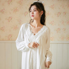 Load image into Gallery viewer, Women Spring Autumn 100% Cotton Full Sleeves Nightdress Sexy V-Neck Long Style Nightie Loose Design Princess Nightgown Sleepwear