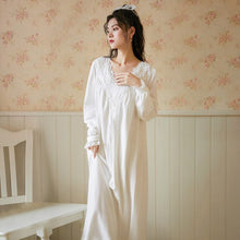 Load image into Gallery viewer, Women Spring Autumn 100% Cotton Full Sleeves Nightdress Sexy V-Neck Long Style Nightie Loose Design Princess Nightgown Sleepwear