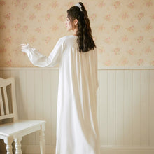 Load image into Gallery viewer, Women Spring Autumn 100% Cotton Full Sleeves Nightdress Sexy V-Neck Long Style Nightie Loose Design Princess Nightgown Sleepwear
