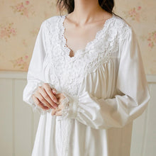 Load image into Gallery viewer, Women Spring Autumn 100% Cotton Full Sleeves Nightdress Sexy V-Neck Long Style Nightie Loose Design Princess Nightgown Sleepwear