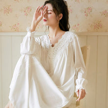 Load image into Gallery viewer, Women Spring Autumn 100% Cotton Full Sleeves Nightdress Sexy V-Neck Long Style Nightie Loose Design Princess Nightgown Sleepwear