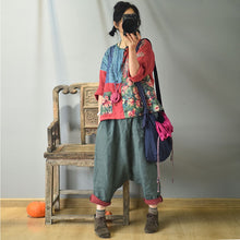 Load image into Gallery viewer, Women Spring Autumn Patchwork Linen Blouse Loose Tops Female Spliced Flax Dresses Female 2020 Linen Shirt