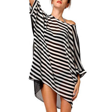 Load image into Gallery viewer, Women Stripe Dress Summer Boat Neck Ladies Blouse Shirt Swimming Tops Striped Bikini Cover Up Swimwear Beach Dress
