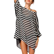 Load image into Gallery viewer, Women Stripe Dress Summer Boat Neck Ladies Blouse Shirt Swimming Tops Striped Bikini Cover Up Swimwear Beach Dress