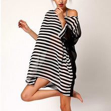 Load image into Gallery viewer, Women Stripe Dress Summer Boat Neck Ladies Blouse Shirt Swimming Tops Striped Bikini Cover Up Swimwear Beach Dress